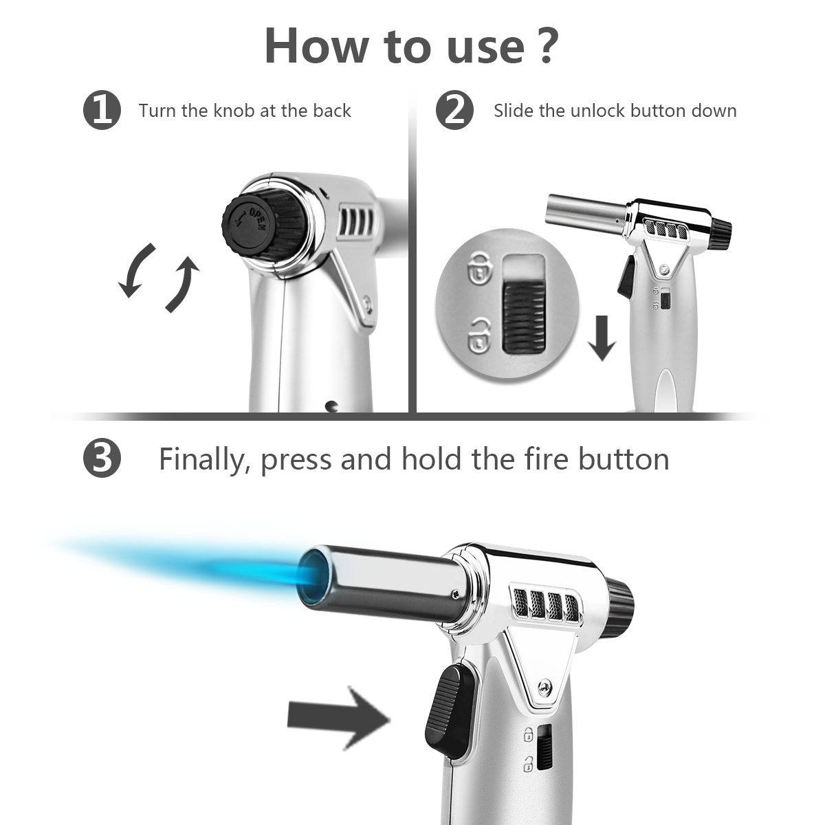 Butane Torch with Fuel Gauge,One-hand Operation Kitchen Torch Lighter with Adjustable Flame for BBQ Baking Crafts and Soldering