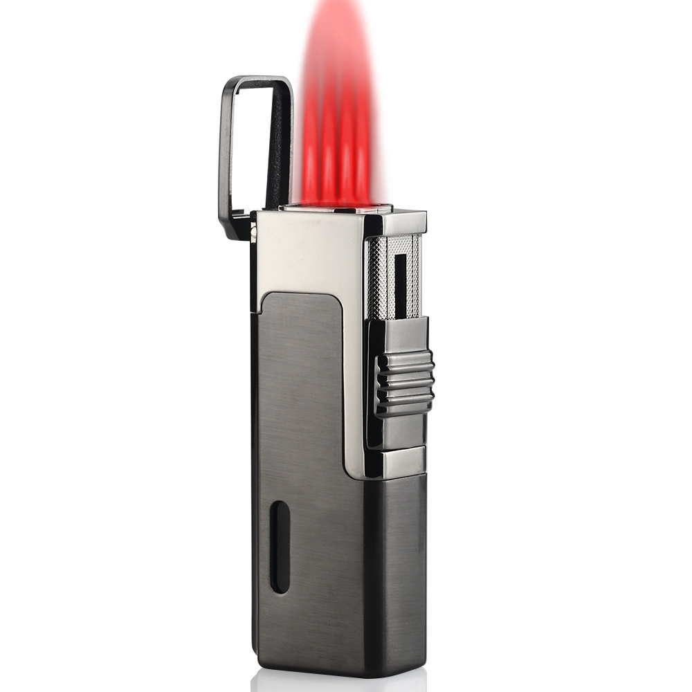 Hot Sale Smoking Accessories Custom Logo Windproof Red Flame Butane Gas Refillable Cigar Cigarette Jet Torch Lighter