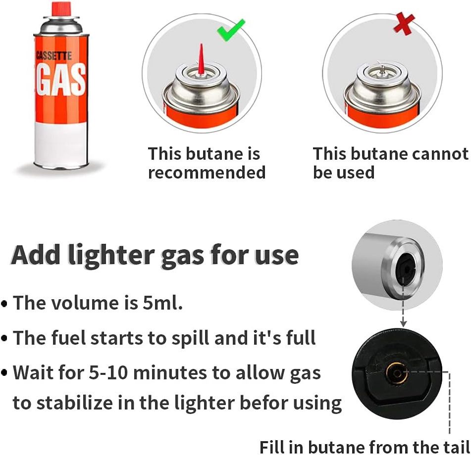 Butane Torch Long Lighter Refillable Jet Flame Windproof Lighter Flexible Lighter for Fireplace Grill BBQ Camping Kitchen