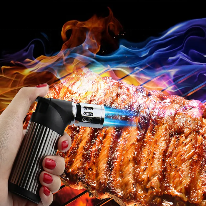 Kitchen BBQ Metal Lighter Windproof Direct Cigar Big Jet Flames Fire Turbo Torch Blue Flame Spraying High Temperature Gas