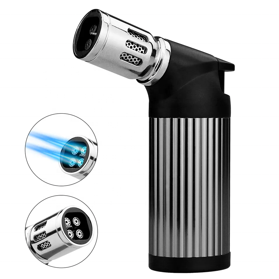 Kitchen BBQ Metal Lighter Windproof Direct Cigar Big Jet Flames Fire Turbo Torch Blue Flame Spraying High Temperature Gas