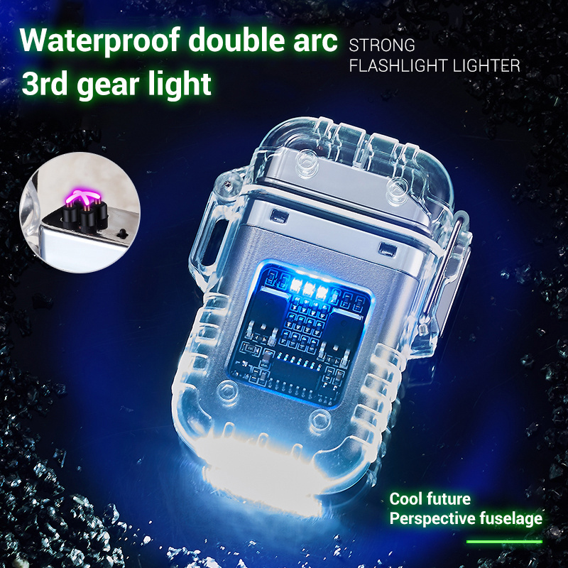 2023 Transparent Waterproof Double Arc Electronic Rechargeable Lighter Electric Arc Lighter with LED Power Display