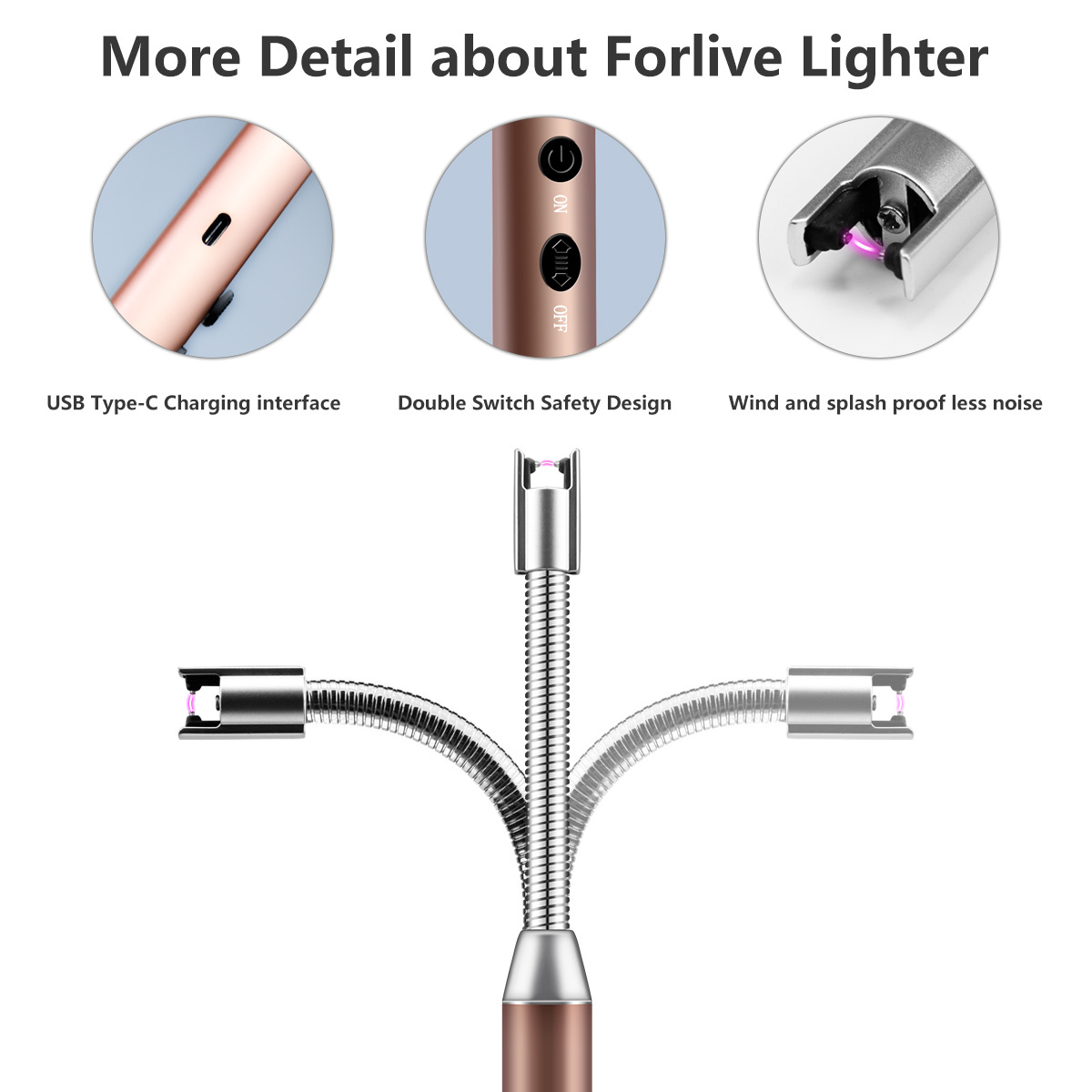 Candle USB Rechargeable Electric Long Lighter With Led Battery Display Switch 360 Degree Flexible Neck For Candles Bbq Cooking