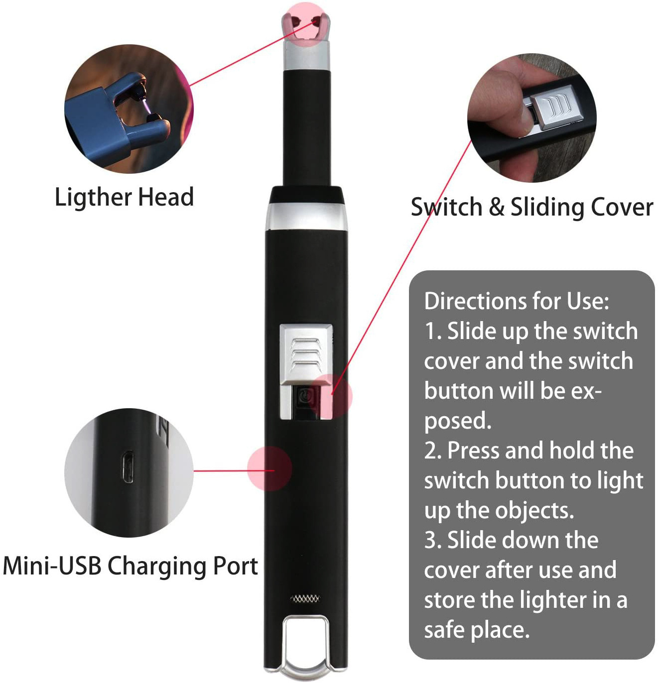 New Item Rechargeable 280ml Battery Capacity Candle Lighter parts USB Lighter Arc Lighters for Candle Fireworks BBQ