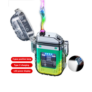 2023 Transparent Waterproof Double Arc Electronic Rechargeable Lighter Electric Arc Lighter with LED Power Display