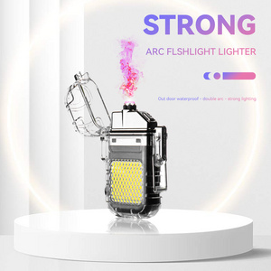 2023 Outdoor Flameless Dual Arc Electric Lighter USB Rechargeable Flashlight Lighter with IP56 Waterproof Lighter