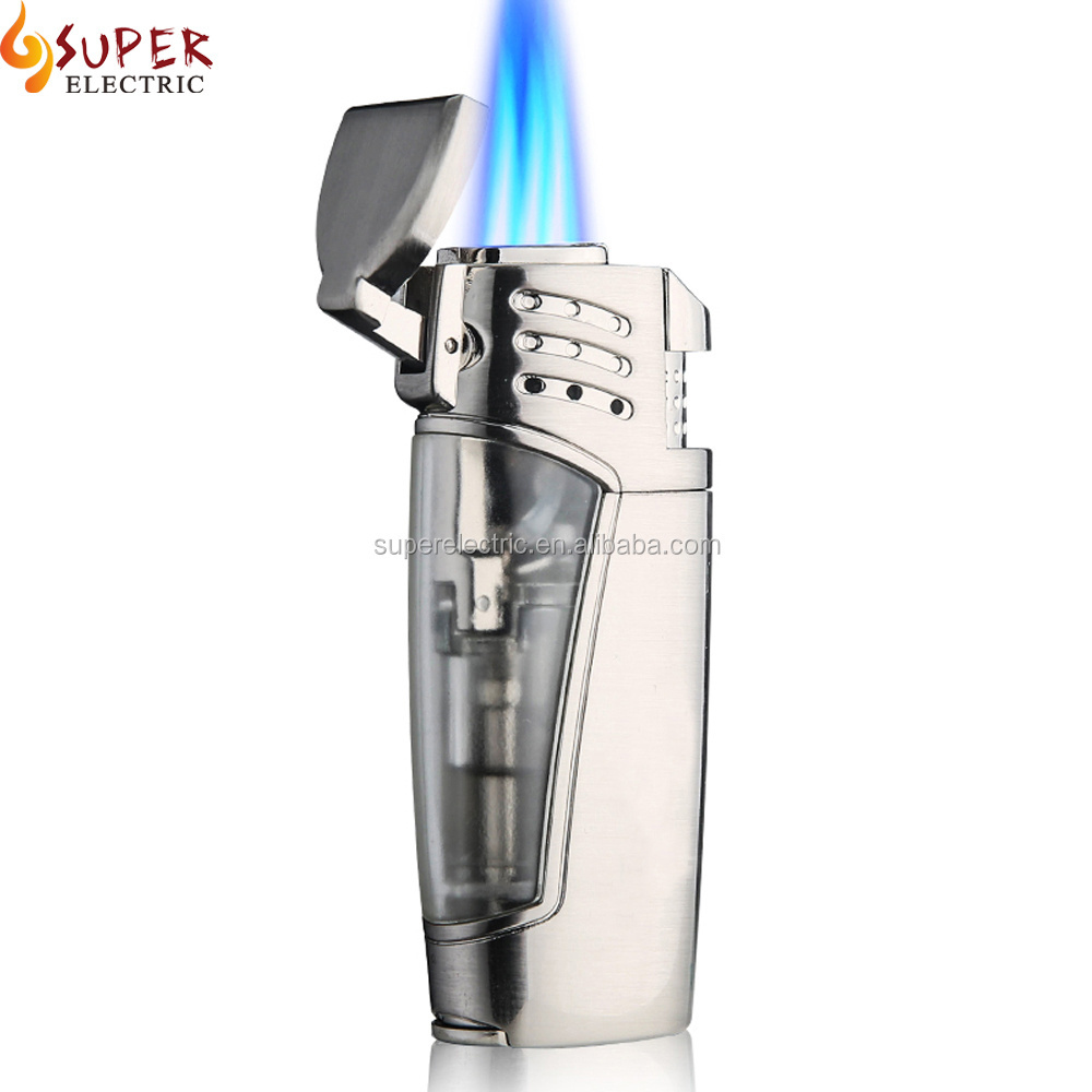 3 Flame Turbo Jet Torch Lighter Gas Butane Refillable for Cigar Cigarette with Punch,Windproof Adjustable Flame Sold without Gas