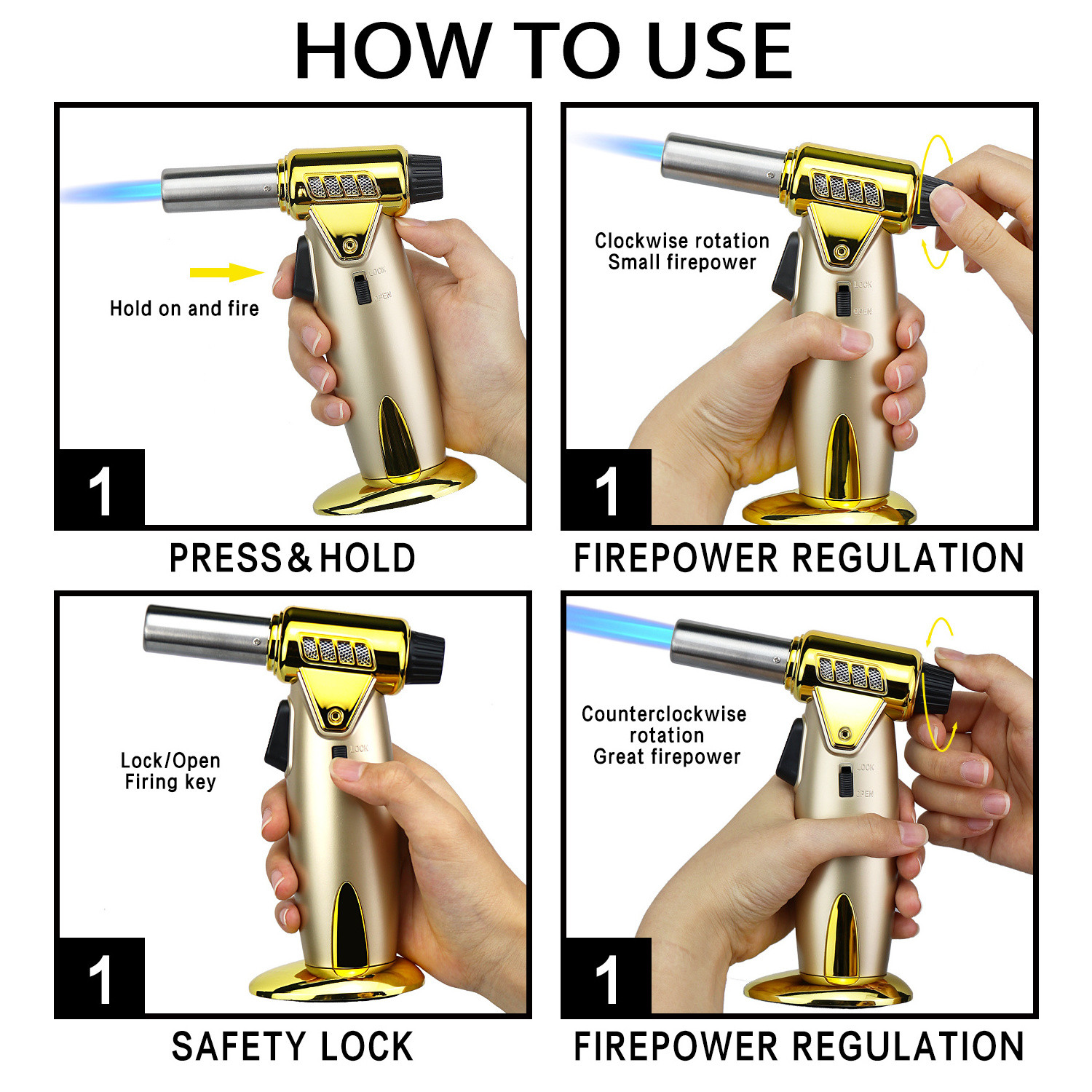 Torch Lighter Butane Lighter Windproof Camping Lighter Refillable Adjustable Jet Flame Gun cigarette Lighter for Grill BBQ