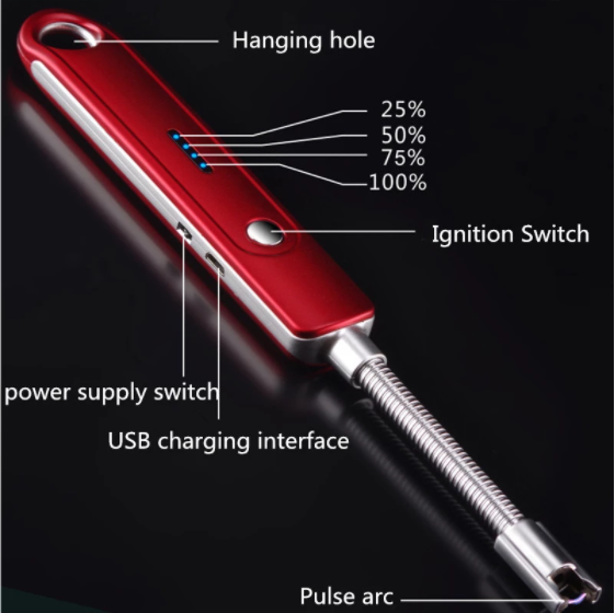 280mAh High Battery Capacity Electric Candle Lighter With Rechargeable Flameless Arc Lighter/ USB Windproof  Neck Long Lighter