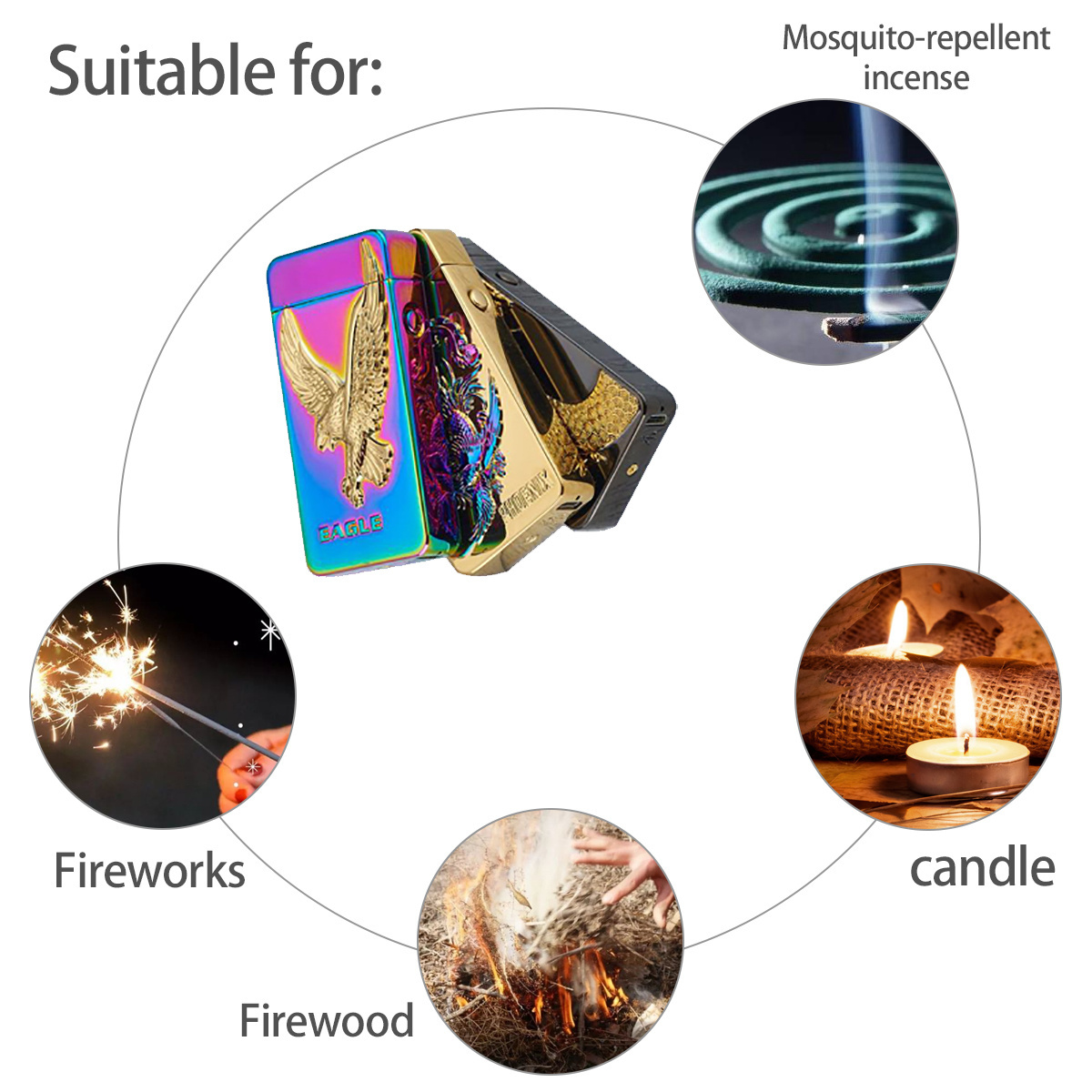 Electric USB Rechargeable Plasma Dual Arc Lighter, Windproof Flameless Pocket Metal Lighters for Candles, Incense, Camping