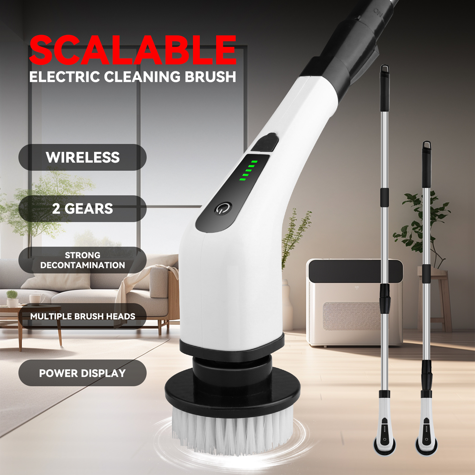 Electric Spin Scrubber, New Cordless Voice Prompt Shower Cleaning Brush with 8 Replaceable Brush Heads for Bathroom Floor Tile