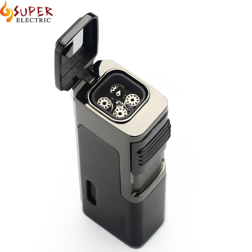 New Arrival Updated Custom Logo Zinc Alloy Inflatable Long 4 Nozzle Torch Gas Lighter Mini Torch Lighter Gas