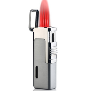 New Arrival Updated Custom Logo Zinc Alloy Inflatable Long 4 Nozzle Torch Gas Lighter Mini Torch Lighter Gas