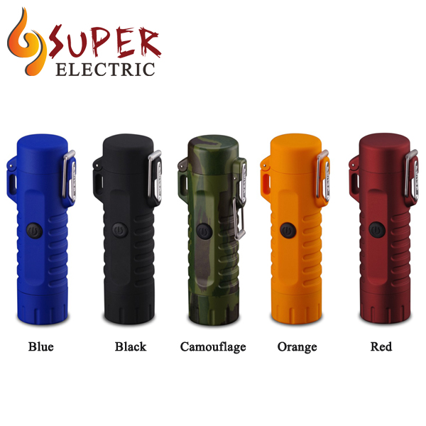 Best Emergency Waterproof Survival Electric Lighter With Torch USB Rechargeable Flashlight Double Arc Lighters for Camping