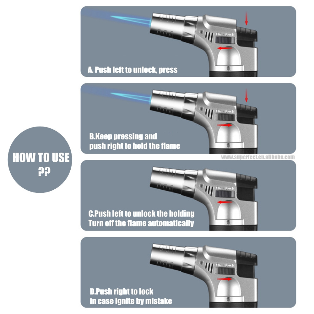 High Quality powerful fixed and adjustable flame gun refillable butane torch lighters