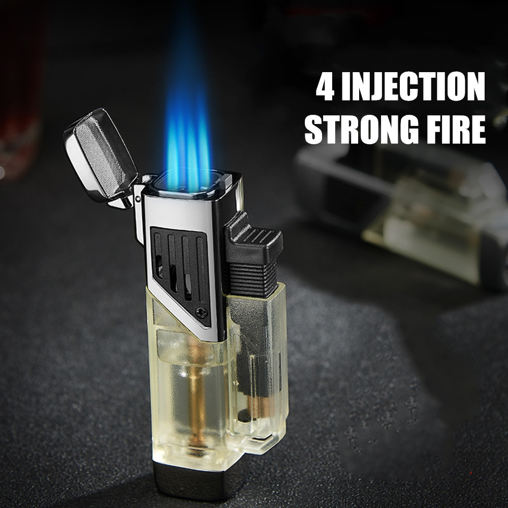 windproof torch powerful fire outdoor refillable cigarette cigar 4 flames jet torch lighter