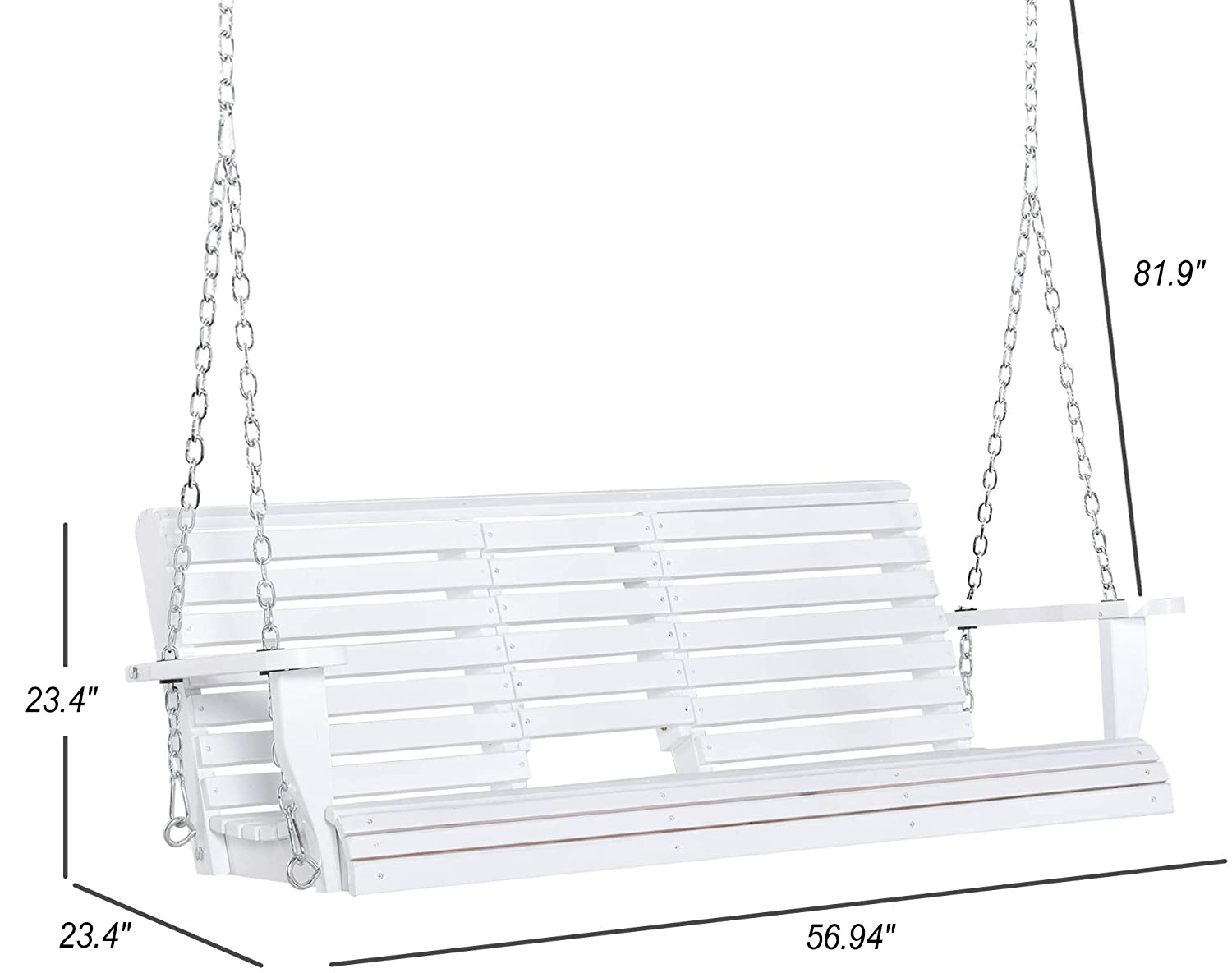 Heavy Duty 800 Lb Roll Back Treated Wood Log Swing Garden Swing Porch Swing with Hanging Chains