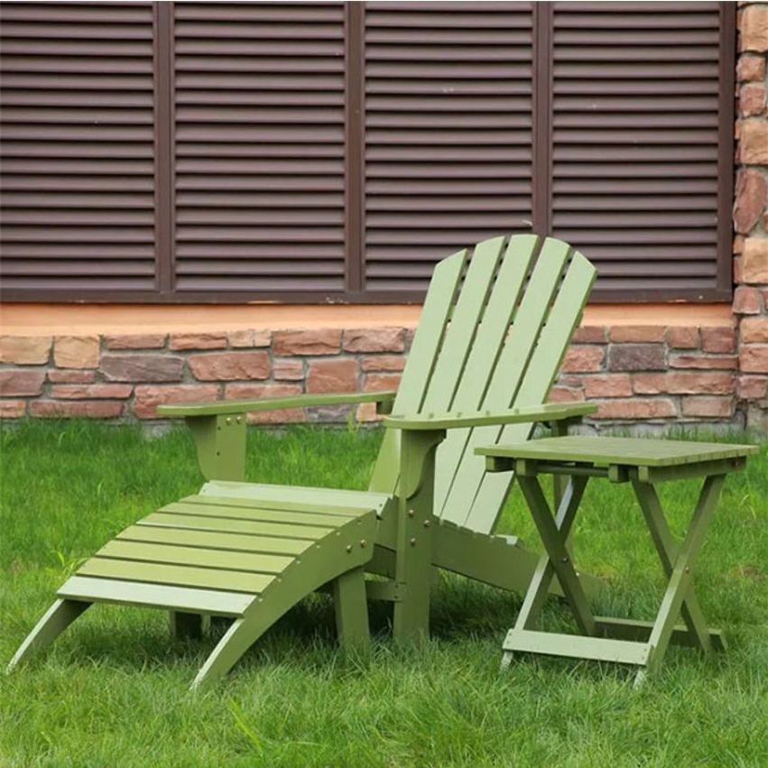 HDPE Recycled Plastic Adirondack Chair with Pull-Out Ottoman, Outdoor Lounge Furniture for Patio Lawn Garden Backyard