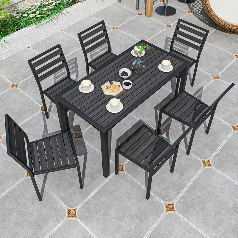 Plastic Wood Garden Furniture Long Dining Table Set 6 Seater Luxury Chair Outdoor WPC Furniture