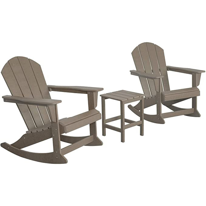 All Weather and UV Resistant HDPE Made 3 Piece Set 2pcs Outdoor Patio Poly Adirondack Rocking Chairs with 1pc Side Table