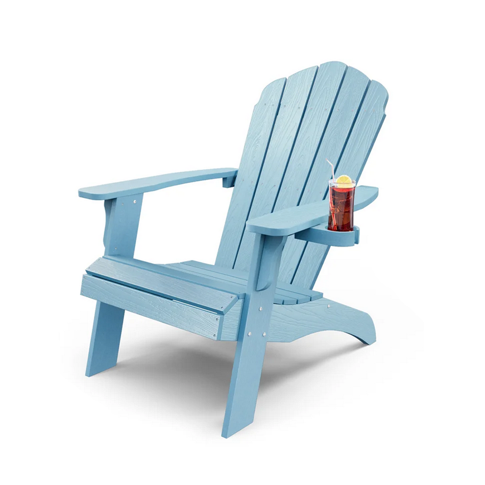 Adirondack Chair with Cup Holder Weather Resistant 1 Chair Patio Plastic Adirondack Chair for Lawn Garden Backyard