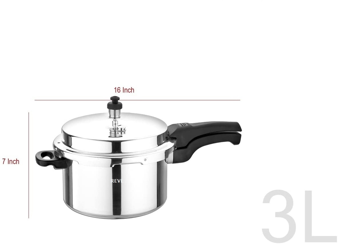 REVE Small Pressure Cooker 3 Quart Outer Lid - Aluminum Double Safety Valve - For All Cooktops - Stove Top Cookware