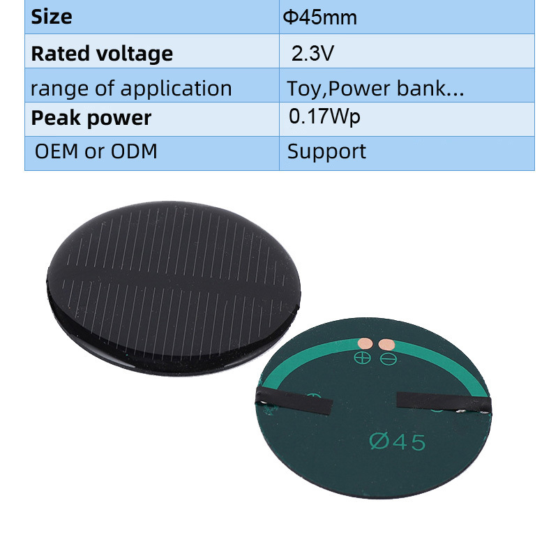 45mm Waterproof Mini Solar Panel 1W 2W 3W 5W 10W 5V 6V 9V 12V 18V Epoxy PET Small round shape Solar panel cell