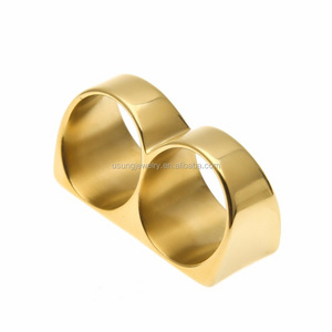 18k gold plated stainless steel custom made mens two finger ring