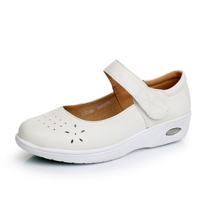 Comfortable Breathable  wide toe Ladies  wedge heel  Soft leather Slip resistant Gum rubber sole Nurse shoes for summer