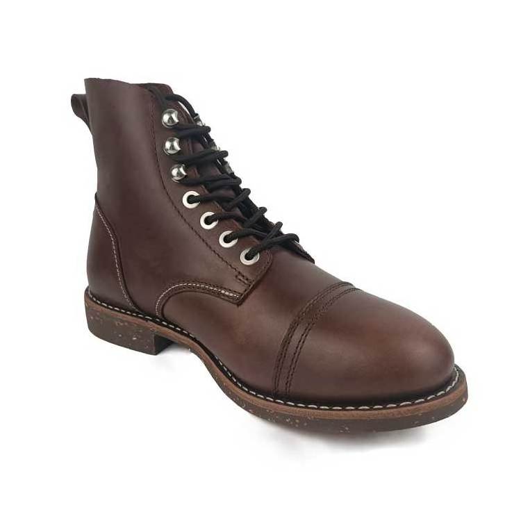 Brown colour American Mens 6 inch soft toe Leather boots Good year welted for casual and outdoor