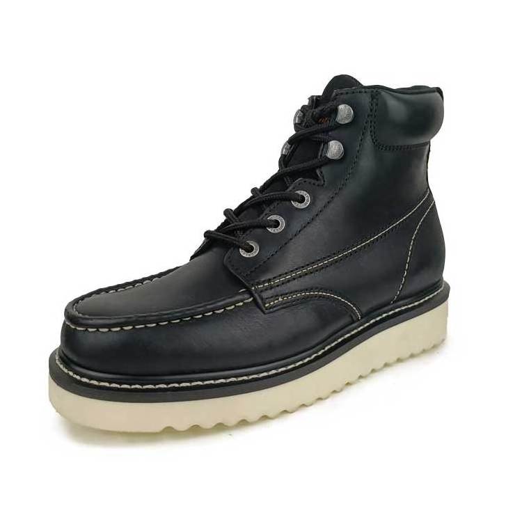 Good year welted side zipper Moc toe leather motorcycle boots