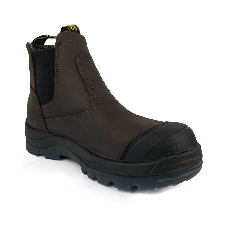 Slip on steel toe leather upper protective mens working shoes