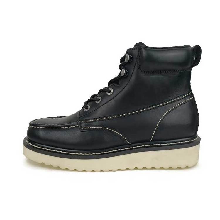 Good year welted side zipper Moc toe leather motorcycle boots