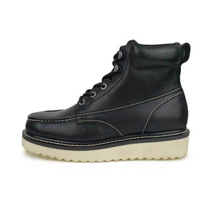 Good year welted side zipper Moc toe leather motorcycle boots