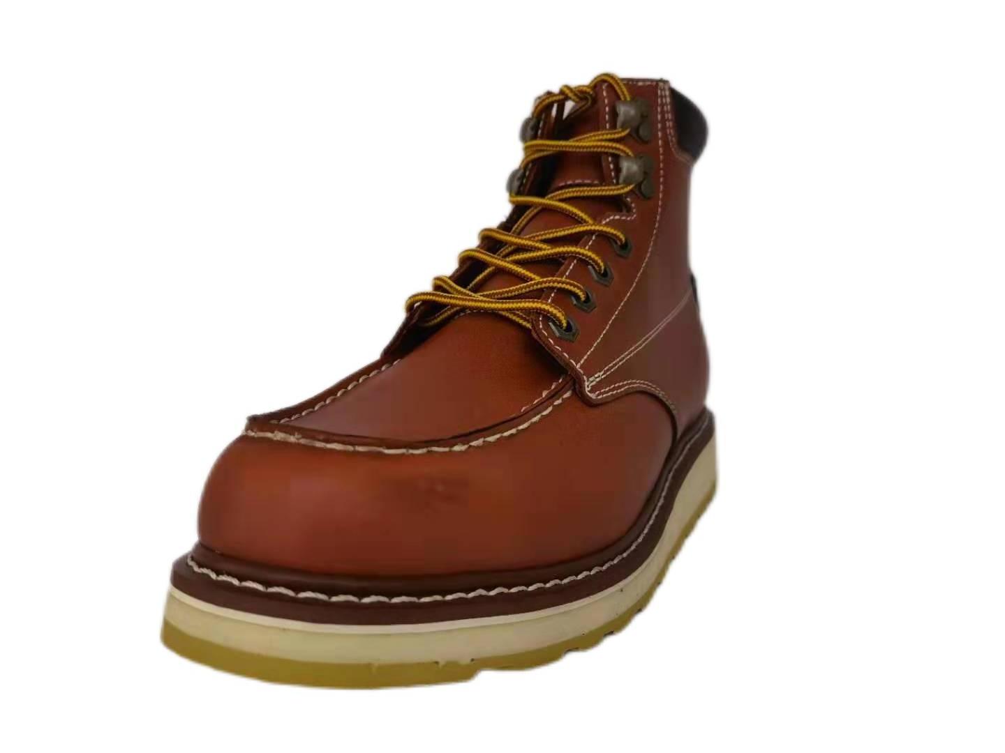 American style Moc toe lace up safety shoes steel toe good year welted work boots TPU outsole ASTM standard