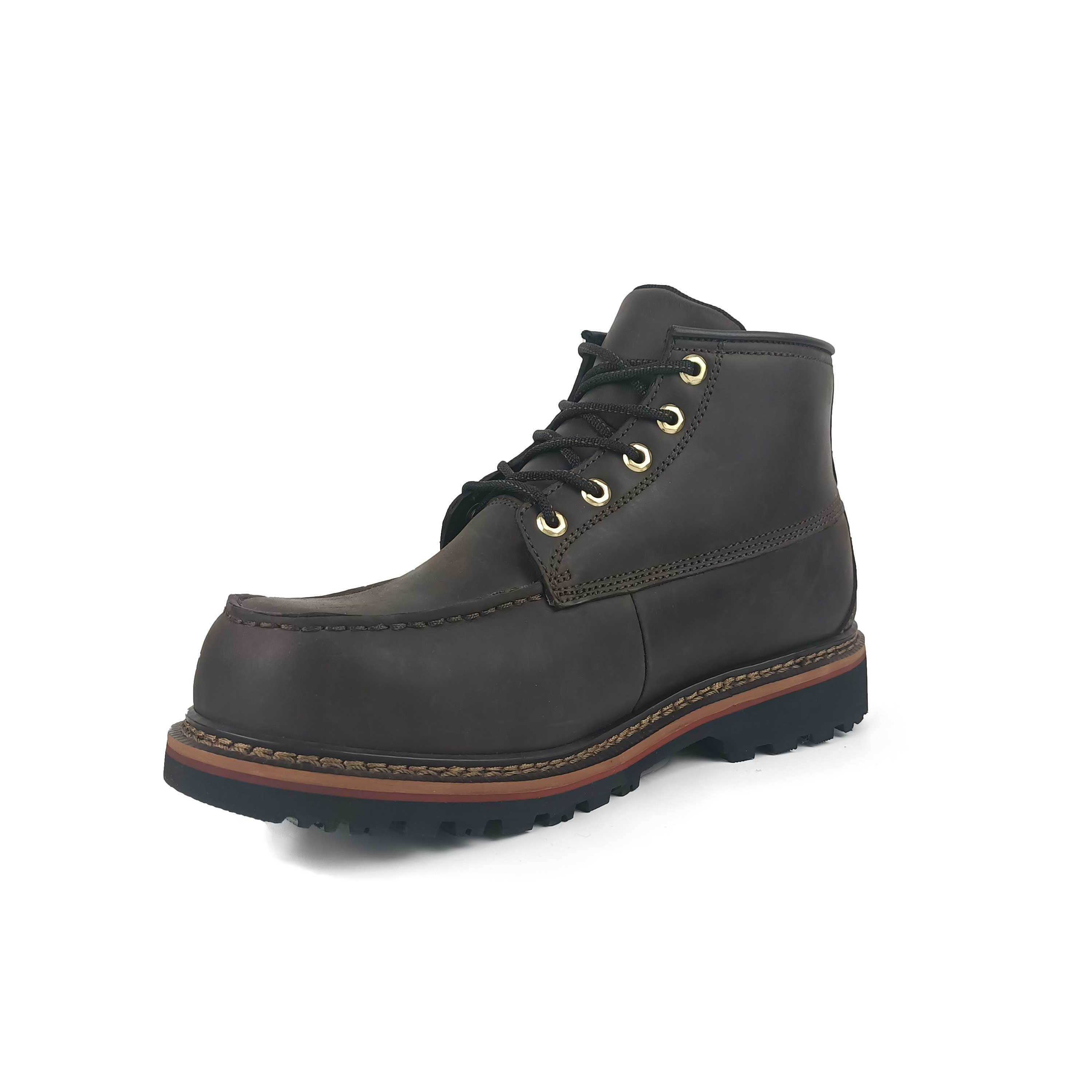 American Goodyear Moc toe Cow Crazy horse Leather Rubber Outsole Protective Work Safety Boots with steel toe EH Slip oil resist