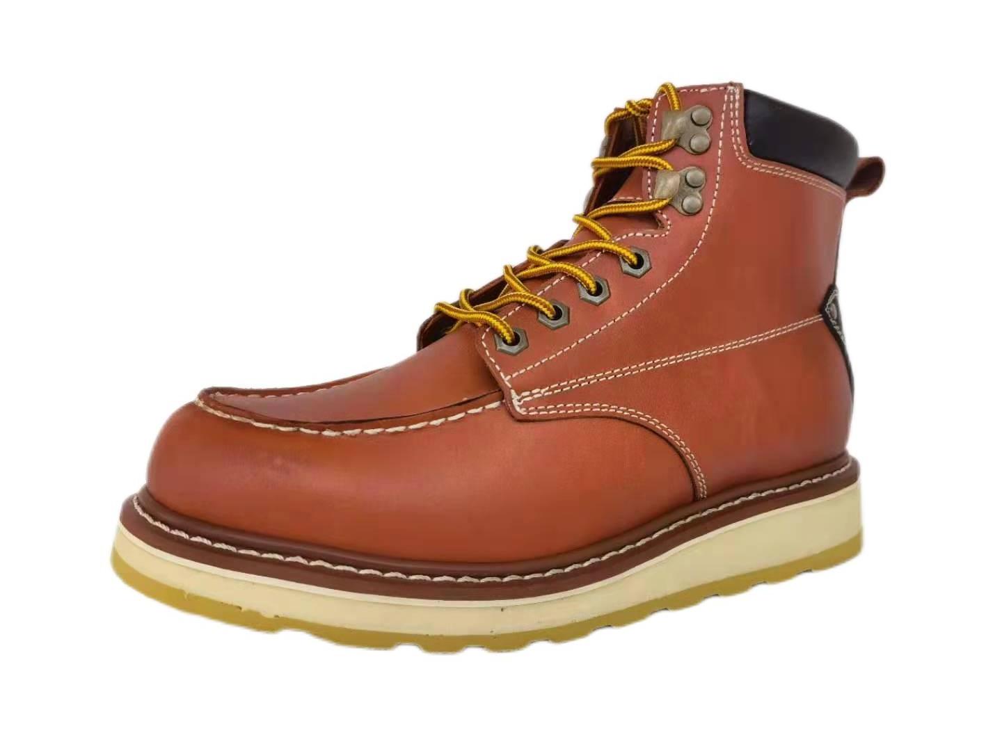 American style Moc toe lace up safety shoes steel toe good year welted work boots TPU outsole ASTM standard