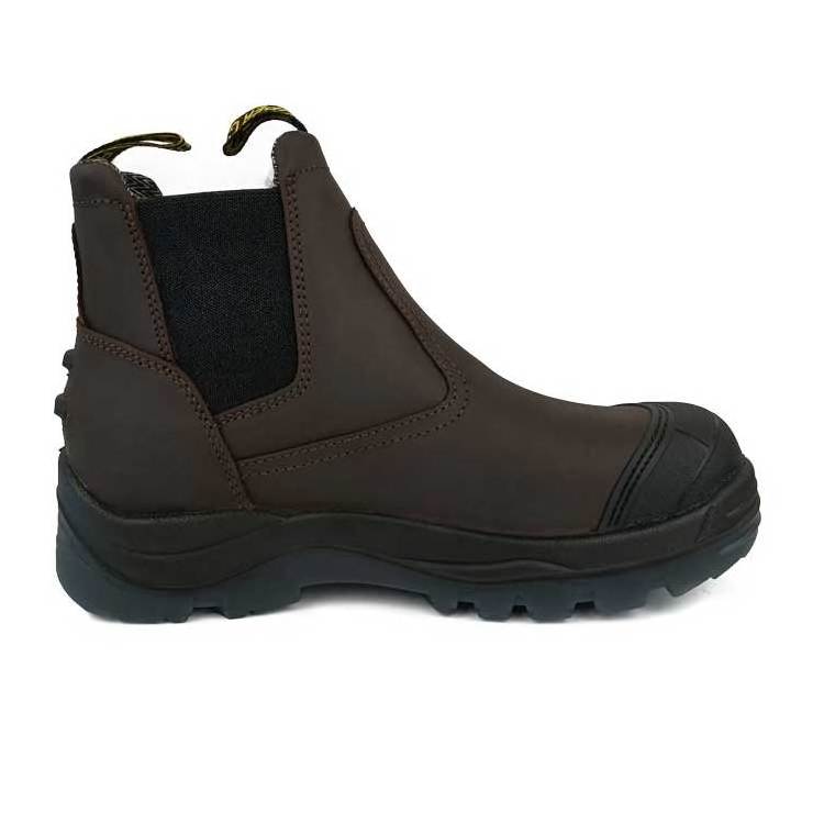 Slip on steel toe leather upper protective mens working shoes