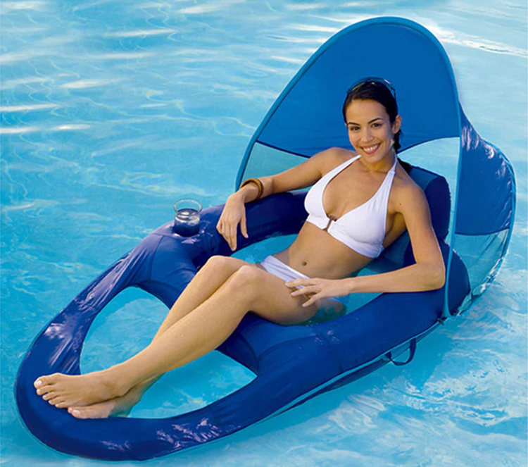 Heavy-Duty Inflatable Sun Shade Pool Floats Lounge Recliner With Canopy