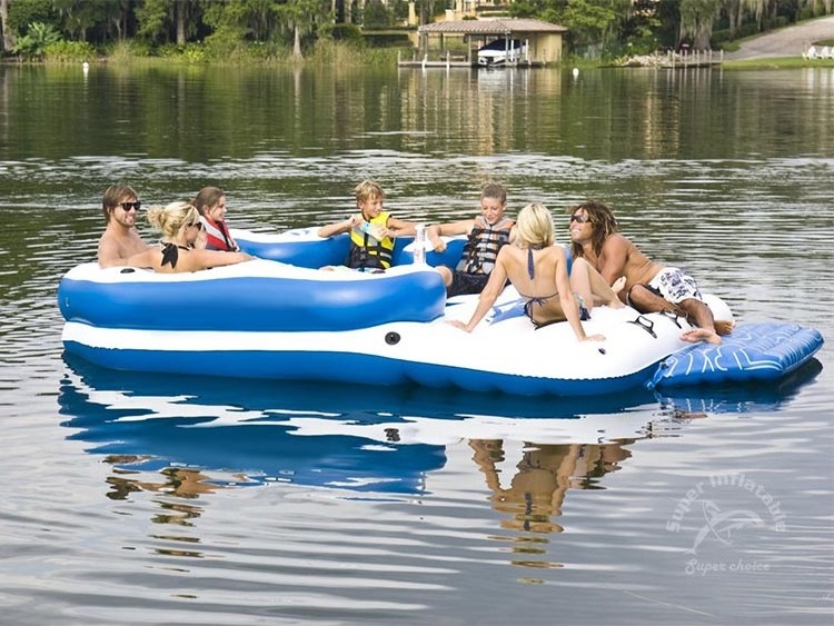 Inflatable Lake Water Island Rafts, Tropical Tahiti Floating Island 8 Person Floating Raft