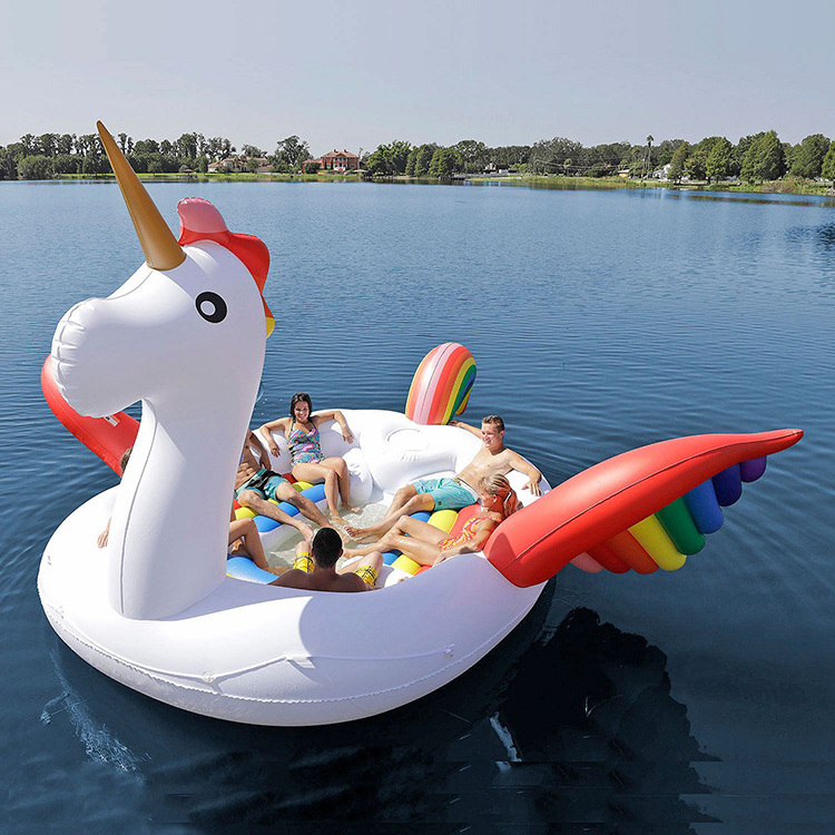 New xxl Super 6 Person Inflatable Rainbow Unicorn Party Pool Lake Floating Island Raft For Adults