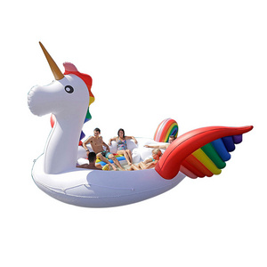 New xxl Super 6 Person Inflatable Rainbow Unicorn Party Pool Lake Floating Island Raft For Adults