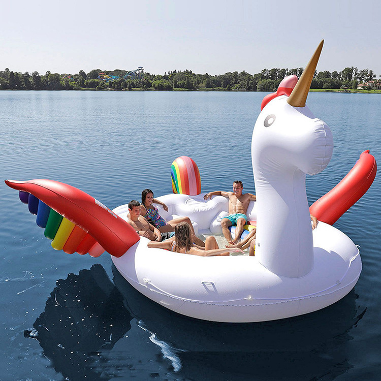 New xxl Super 6 Person Inflatable Rainbow Unicorn Party Pool Lake Floating Island Raft For Adults