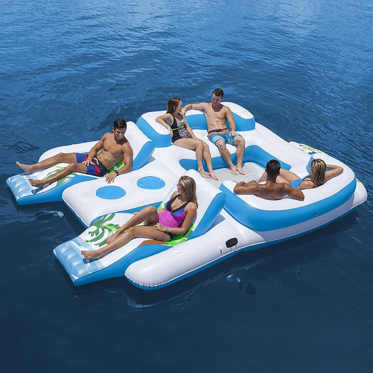 Custom Water Tropical Tahiti Raft Party Inflatable 6 Person Floating Island