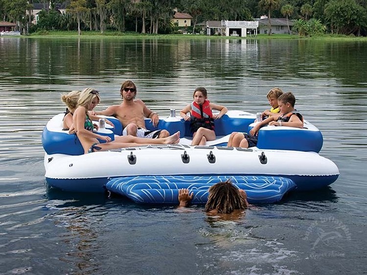 Inflatable Lake Water Island Rafts, Tropical Tahiti Floating Island 8 Person Floating Raft