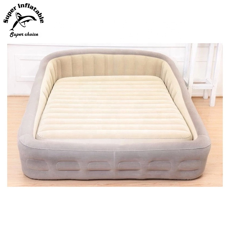 Bedroom Furniture Round Blow Up Flocked Double Airbed Inflatable Air Bed Mattress Sleep With Backrest