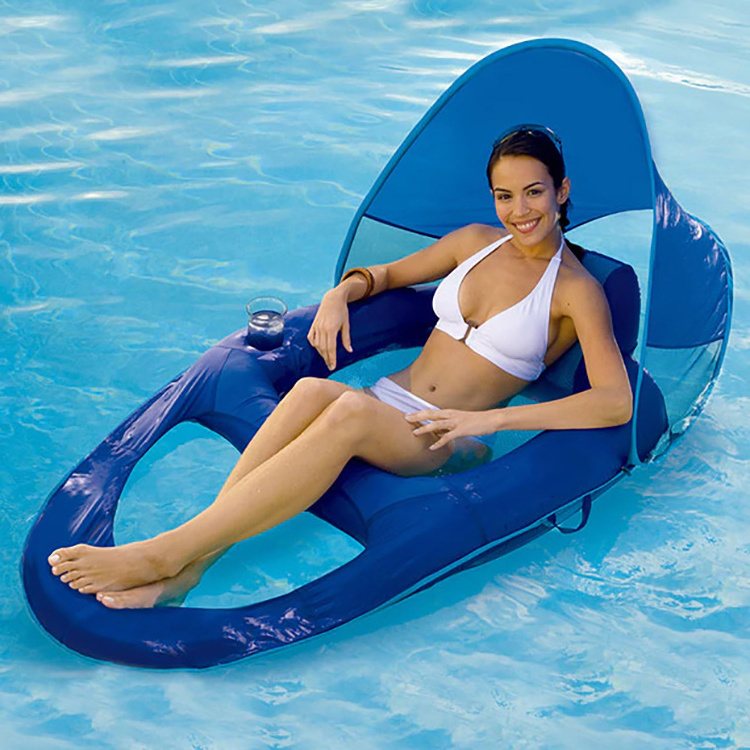 Heavy-Duty Inflatable Sun Shade Pool Floats Lounge Recliner With Canopy