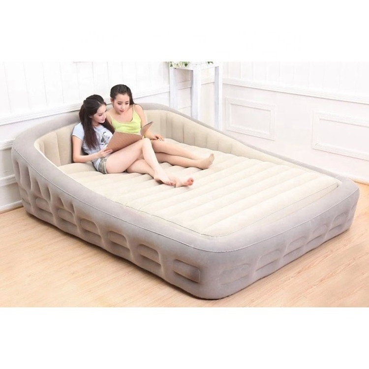 Bedroom Furniture Round Blow Up Flocked Double Airbed Inflatable Air Bed Mattress Sleep With Backrest