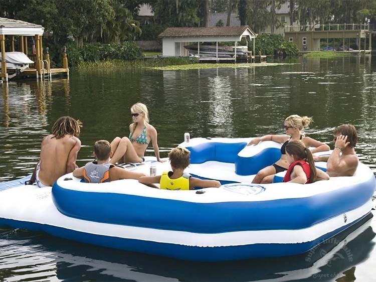 Inflatable Lake Water Island Rafts, Tropical Tahiti Floating Island 8 Person Floating Raft