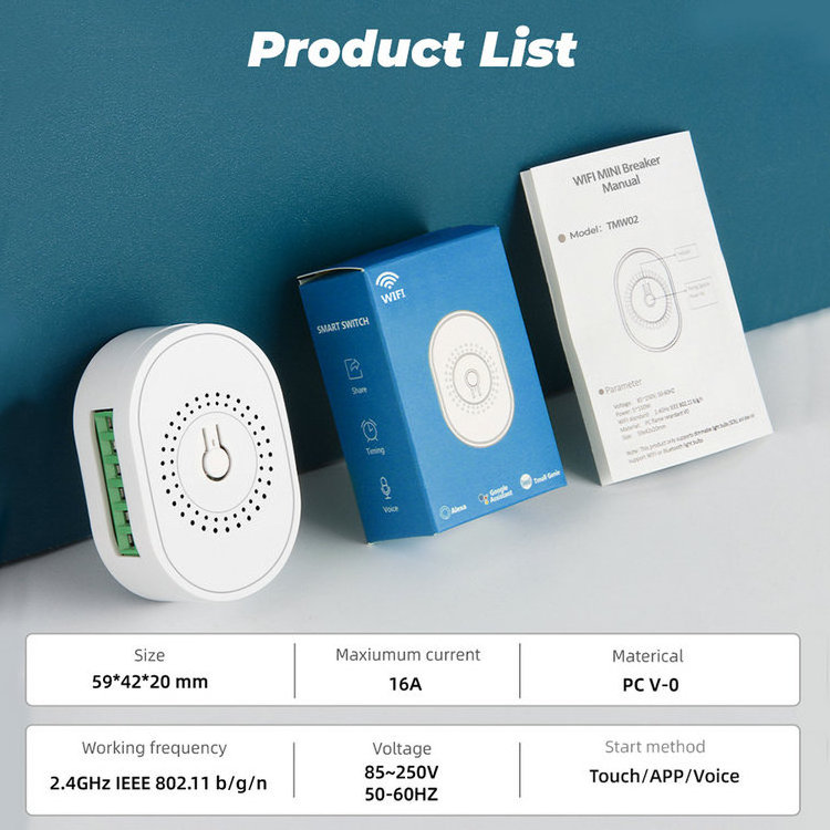 Mobile Phone APP Control Mini 2gang wireless light TMW02 Tuya Smart Wi-Fi 2CH Switch